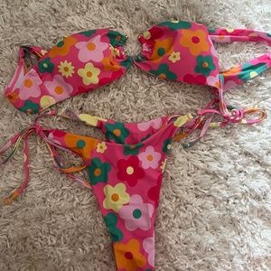shein small pink flower pattern bathing suit